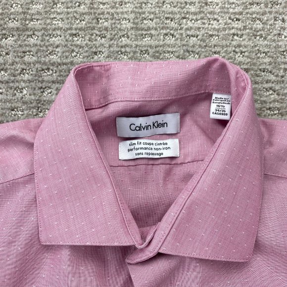 Calvin Klein Dress Shirt Men 16.5 34/35 Pink Slim Fit Non-Iron Formal Casual - Picture 4 of 10